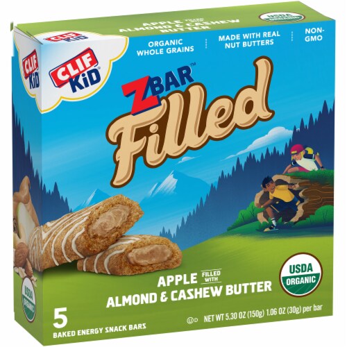 Clif Kid Organic Z Bar Apple Filled with Almond & Cashew Butter Baked Energy Snack Bars Perspective: back