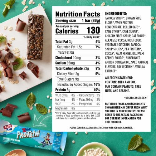 Clif Kid Zbar Protein Chocolate Mint Crispy Snack Bars Perspective: back