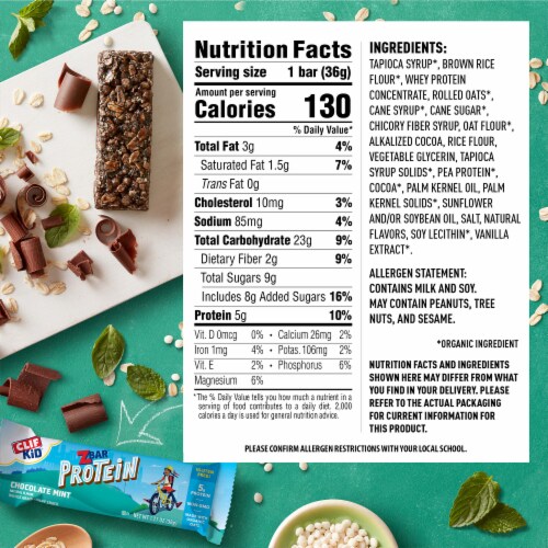 Clif Kid Zbar Protein Chocolate Mint Crispy Snack Bars Perspective: back