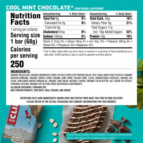 CLIF BAR® Cool Mint Chocolate Energy Bars Perspective: back