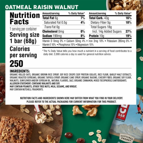 Clif Bar Oatmeal Raisin Walnut Energy Bars Perspective: back