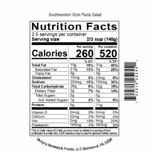 Ukrop's Southwestern Style Pasta Salad Perspective: back