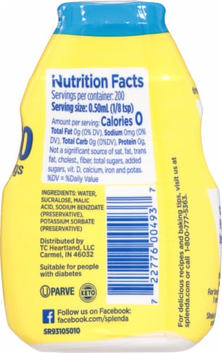 Splenda® Zero Liquid Sweetner Perspective: back