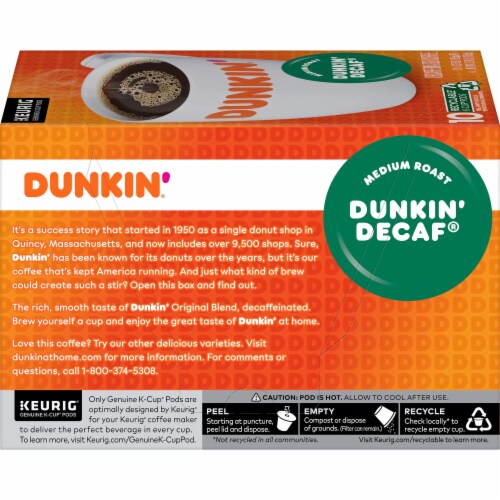 Dunkin' Donuts Coffee K-Cups Decaf Original (Pack of 12) Perspective: back