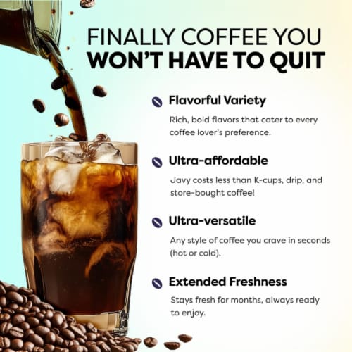 Javy Original Cold Brew Coffee Concentrate. 30 Cups Instant Coffee Hot or Cold Brew Beverage Perspective: back
