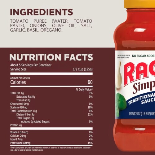 Ragú Simply™ Traditional Pasta Sauce, 24 Oz. (Pack of 48) Perspective: back