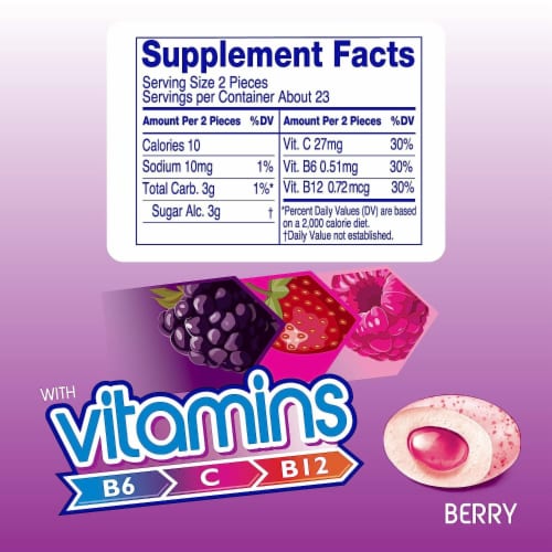 Mentos Sugar Free Chewing Gum with Vitamins B6 C and B12 Berry Flavored (Pack of 8) Perspective: back