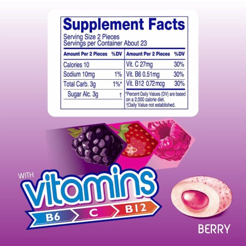 Mentos Sugar Free Chewing Gum with Vitamins B6 C and B12 Berry Flavored (Pack of 48) Perspective: back
