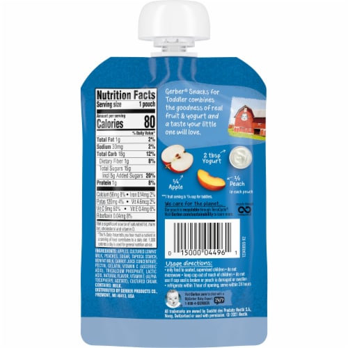 Gerber Peaches & Cream Yogurt Toddler Baby Food, 3.5 Oz Pouches (Pack of 4) Perspective: back