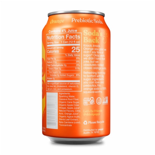 Poppi Orange Prebiotic Soda Can Perspective: back