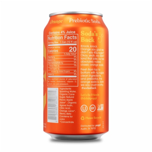 Poppi Orange Prebiotic Soda Can Perspective: back