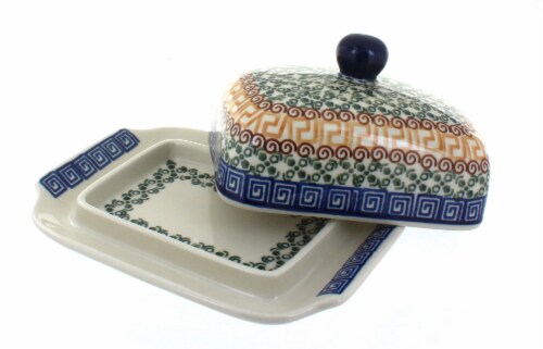 Blue Rose Polish Pottery Athena Butter Dish Perspective: back