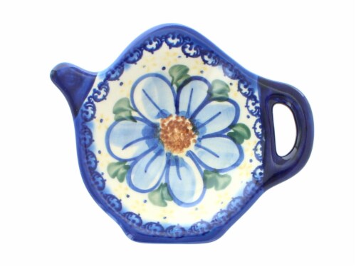 Blue Rose Polish Pottery Daisy Surprise Tea Bag Holder Perspective: back
