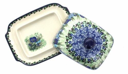 Blue Rose Polish Pottery Sapphire Fields Butter Dish Perspective: back