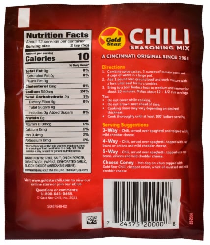 Gold Star Chili Seasoning Mix Packet Perspective: back