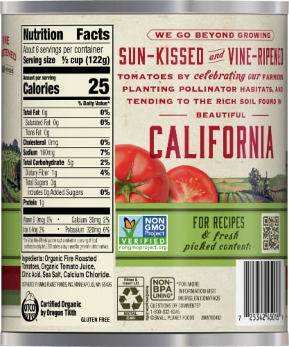 Muir Glen™ Organic Fire Roasted San Marzano Style Whole Tomatoes Perspective: back