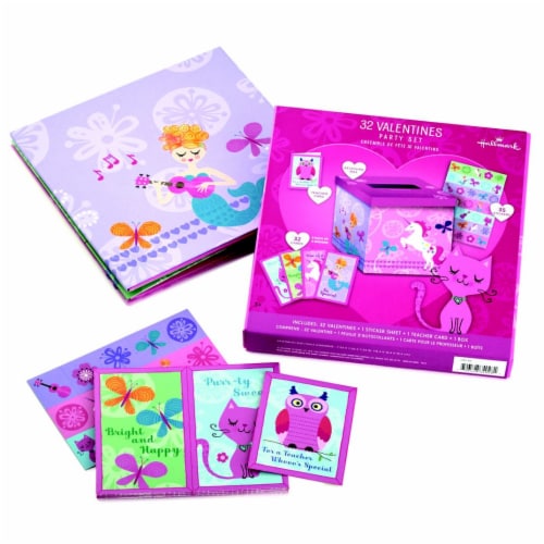 Valentine's Day Card: Hallmark Girls' Valentine Cards and Mailbox for Classroom Exchange (Unicorn) Perspective: back