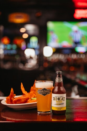 Boulevard Unfiltered Wheat Craft Beer Bottle Perspective: back