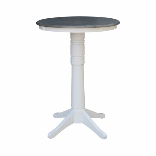 30  Round Wood Bar Height Table With 2 X-back Stools in White/Heather Gray Perspective: back