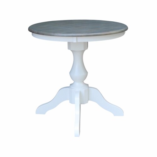 30 in. Round Top Wood Pedestal Dining Table in White/Heather Gray Perspective: back
