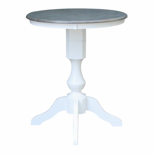 30 in. Round Top Pedestal Counter Height Wood Dining Table in White/Heather Gray Perspective: back
