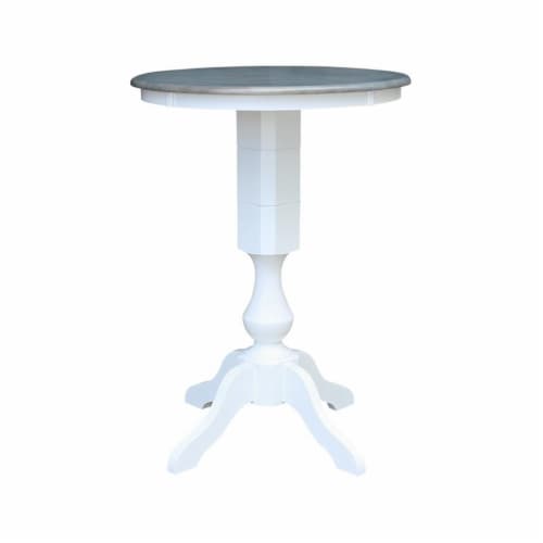 30  Round Wood Bar Height Table With 2 X-back Stools in White/Heather Gray Perspective: back