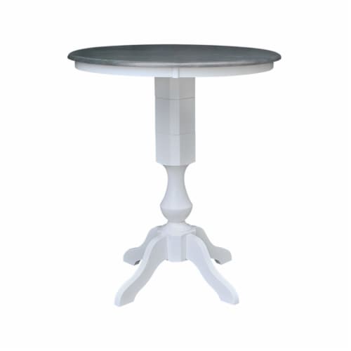 36  Round Wood Bar Height Table With 2 X-back Stools in White/Heather Gray Perspective: back