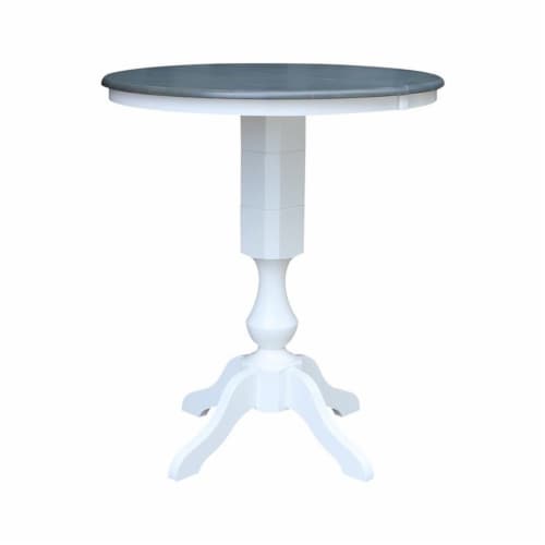 36  Round Wood Extension Bar Height Table and 2 Stools in White/Heather Gray Perspective: back