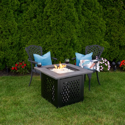 Endless Summer Charles 30 Inch Square Outdoor UV Printed LP Gas Fire Pit Table Perspective: back