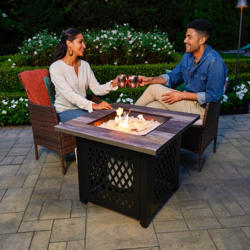 Endless Summer Nate 30 Inch Square Outdoor UV Printed LP Gas Fire Pit Table Perspective: back