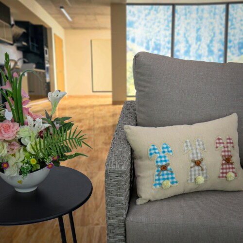 National Tree Company Plaid Bunnies Decorative Pillow, Beige, Easter Collection, 18 Inches Perspective: back