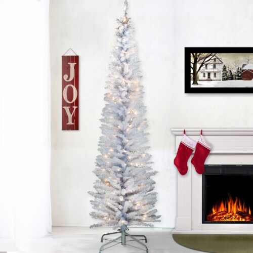 National Tree Company Pre-Lit Artificial Christmas Tree, White Tinsel, White Lights, Includes Perspective: back
