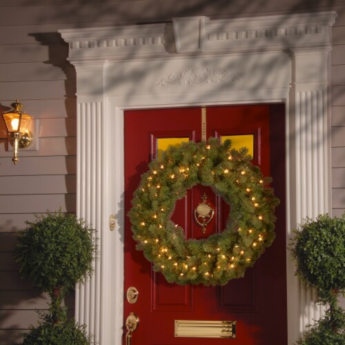 24 in. Pre-Lit Downswept Douglas Wreath with Warm White LED Lights- National Tree Company Perspective: back