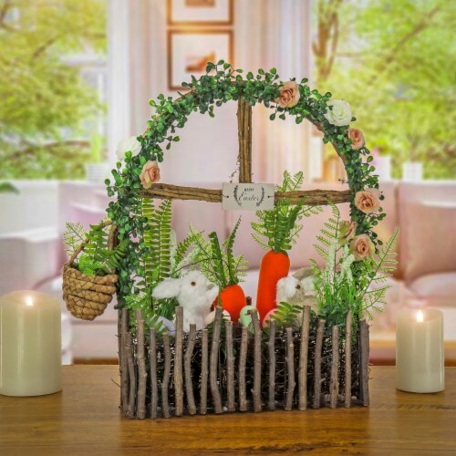 National Tree Company Artificial Window Pane Decoration, Decorated with Bunnies, Carrots, Perspective: back