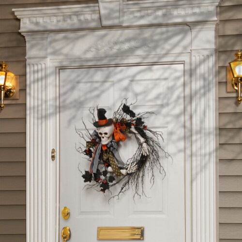 National Tree Company Artificial Skeleton's Halloween Wreath, Decorated with Branches, Orange Perspective: back