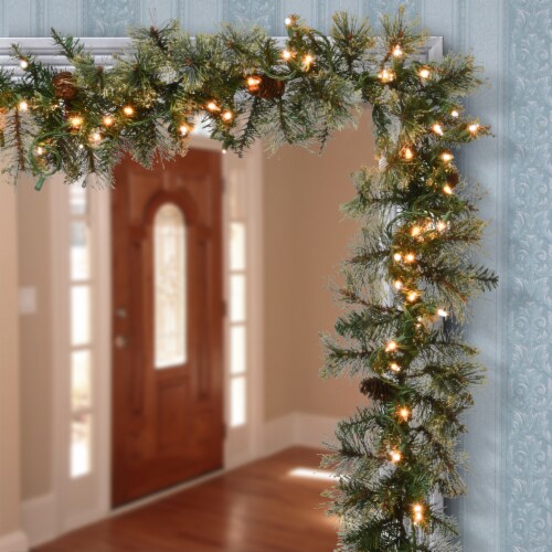 National Tree Company PreLit Artificial Christmas Garland, Green, Golden Bristle, White, 1 Each
