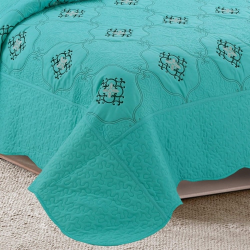 MarCielo 3 Piece Quilted Embroidery Quilts Bedspreads Set Emma Perspective: back