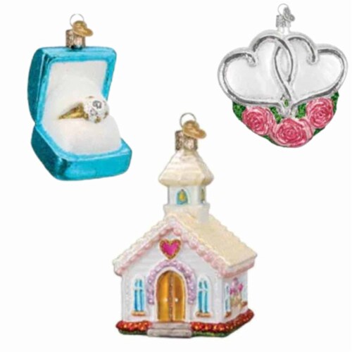 Old World Christmas 16.50 Just Married Collection Wedding Cake Champagne Limo Perspective: back
