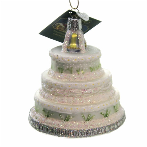 Old World Christmas Wedding Cake. Glass Bride Groom Ornament 32017 Perspective: back