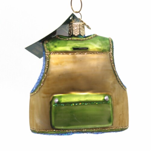 Old World Christmas Fishing Vest Glass Hook Bate Lake Ocean 44091 Perspective: back