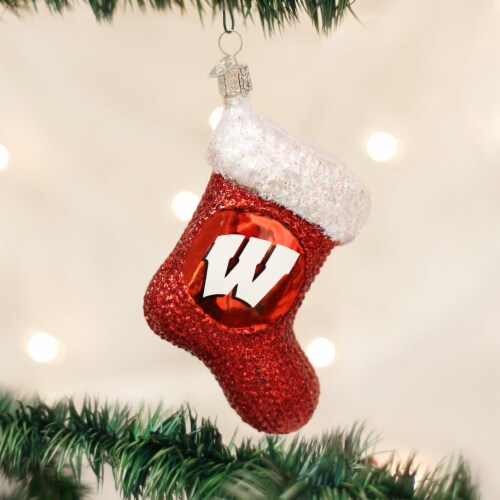 Old World Christmas Hanging Glass Tree Ornaments, University of Wisconsin Stocking Perspective: back