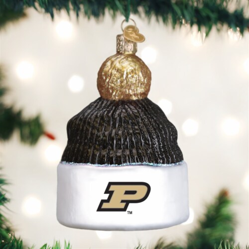 Old World Christmas Hanging Glass Tree Ornament, Purdue University Beanie Perspective: back