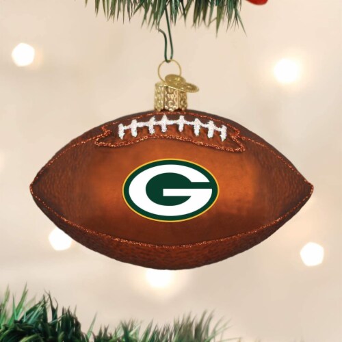 Old World Christmas Green Bay Packers Football Ornament For Christmas Tree Perspective: back