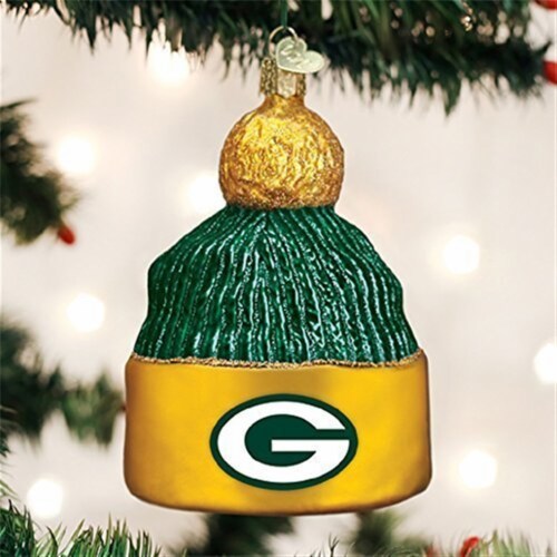 Old World Christmas Green Bay Packers Beanie Ornament For Christmas Tree Perspective: back