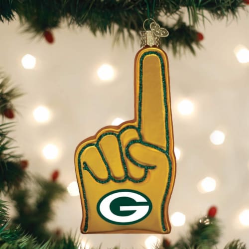 Old World Christmas Green Bay Packers Foam Finger Ornament For Christmas Tree Perspective: back