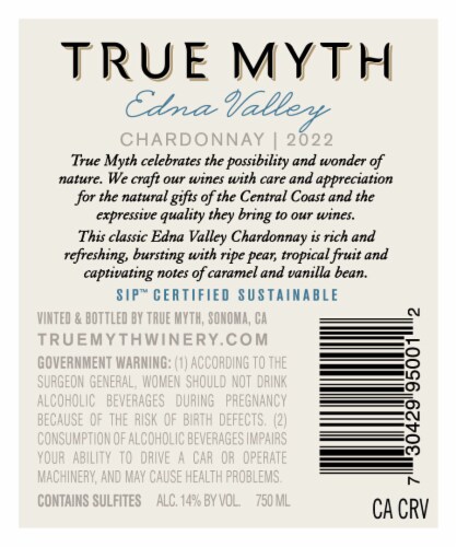 True Myth Chardonnay Perspective: back