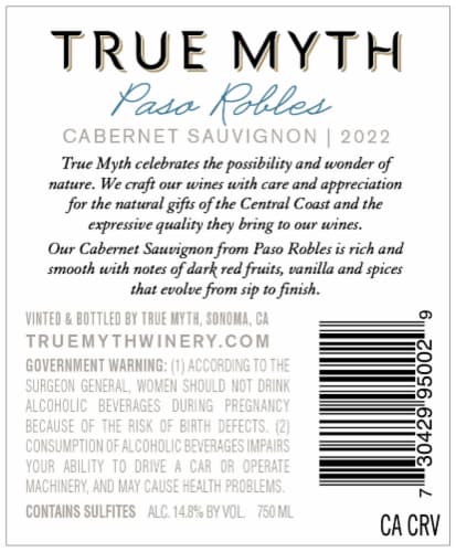 True Myth Cabernet Sauvignon Perspective: back