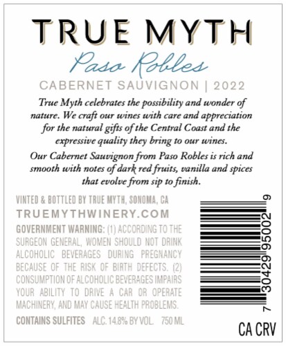 True Myth Cabernet Sauvignon Perspective: back