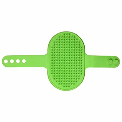 Dog Cat Pet Grooming Brush Comb Hair Rubber Oval Strap Bath Handle Soft Scruber Perspective: back