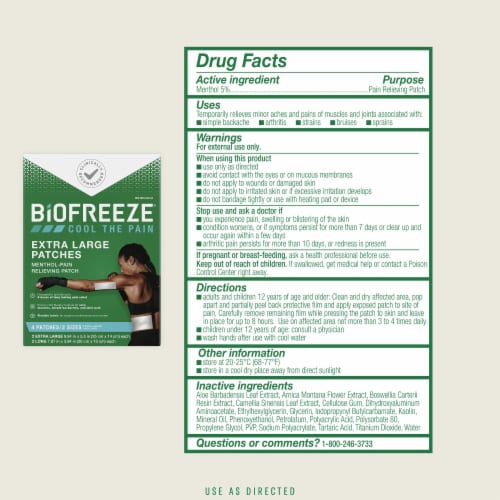 Biofreeze Menthol Back Knee Muscle Joint and ArthritisPain Relief XL Patches Perspective: back